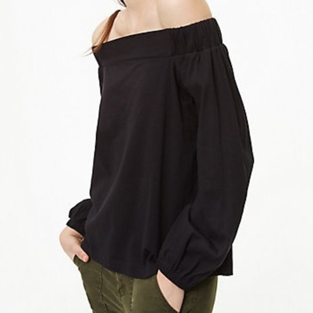 LOFT Blouson Off the Shoulder Top in Black